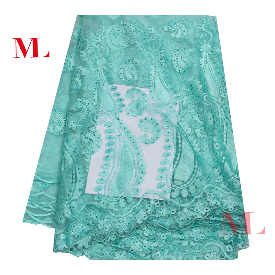 

M&L 1yard african lace fabric French lace fabric rhinestones embroidery Water Soluble lace guipure nigerian green lace tj007