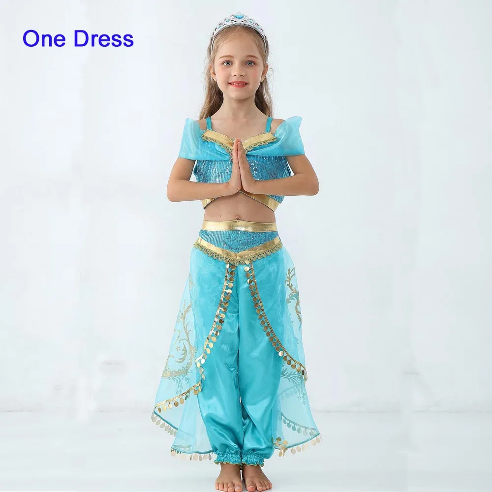 Детский костюм Аладдина, костюм принцессы жасмина для косплея, костюм для девочек, нарядное танцевальное платье, топ+ штаны, можно добавить парики, комплект костюмов - Цвет: Dress