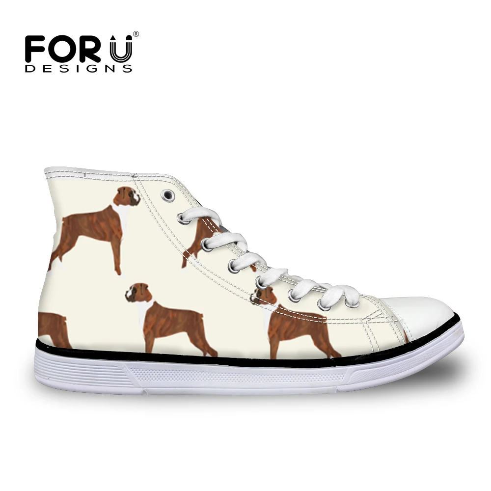 

FORUDESIGNS Women Vulcanized Shoe 3D Boxer Dog Print Flats Canvas Shoes Lace-up School Students High Top Shoes Ladies Footwear