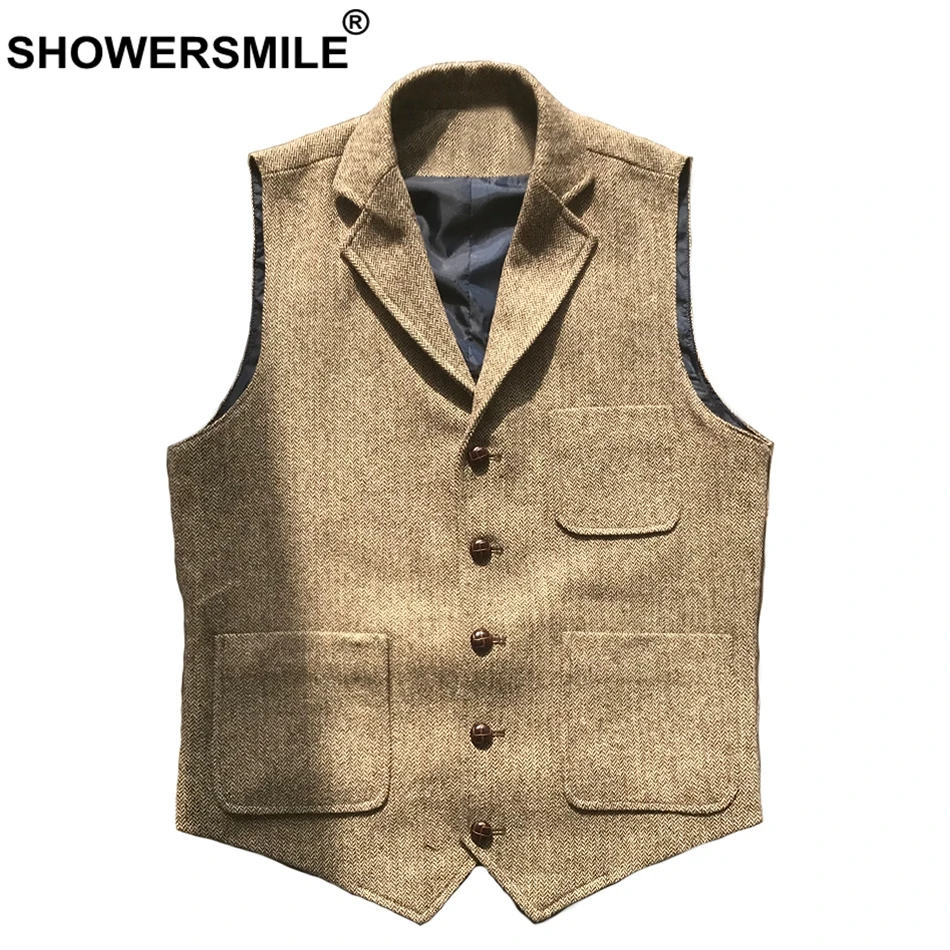 Poches Vestes Printemps Brown Grey Vintage Chevrons 3xl Sans Manches drak Showersmile Hommes Mâle Automne Gris Tweed Light Gilet Laine Foncé Multi lK5T1JuFc3