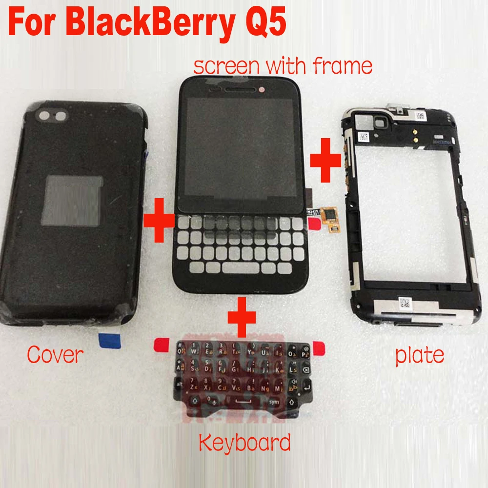 

Black/White/Red LCD Display Touch Screen Digitizer+Bezel Frame plate+Keyboard+Battery Door Cover Housing For BB BlackBerry Q5