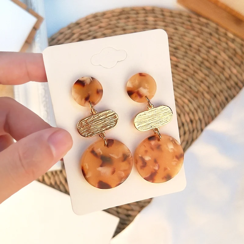 Classic Dangle Fashion Acetate Resin Earrings for Women Long Round Geometric Acetic Acid Dangling Acrylic Earring Metal Jewelry (4)