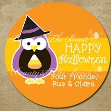Персонализированные этикетки на Хэллоуин, вечерние сувениры, Сова, детские сумки для лечения Хэллоуин, пользовательские наклейки на тему Хэллоуина, кекс Toppers