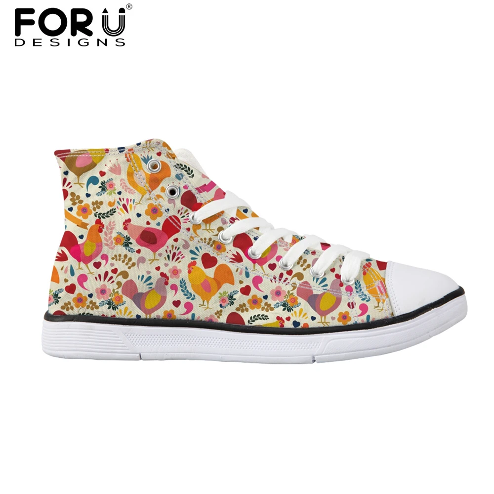 

FORUDESIGNS Adorable Chicken Printed Female Lace-up Vulcanize Shoes Flats Women's Sneakers Women Comfortable Canvas Shoes Woman
