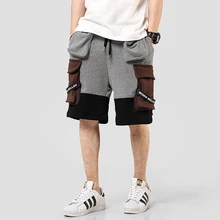 Разноцветная футболка с карманами стильная Для мужчин мужские карго укороченные штаны в стиле «хип-хоп» летние мужские Цвет лоскутное Рубашки домашние свободные ленты в уличном стиле