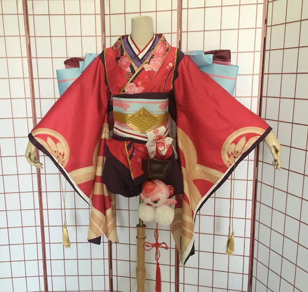 Куш Косплей Минамото Кагура Косплей Onmyoji японский женский косплей каваи красный кимоно костюм