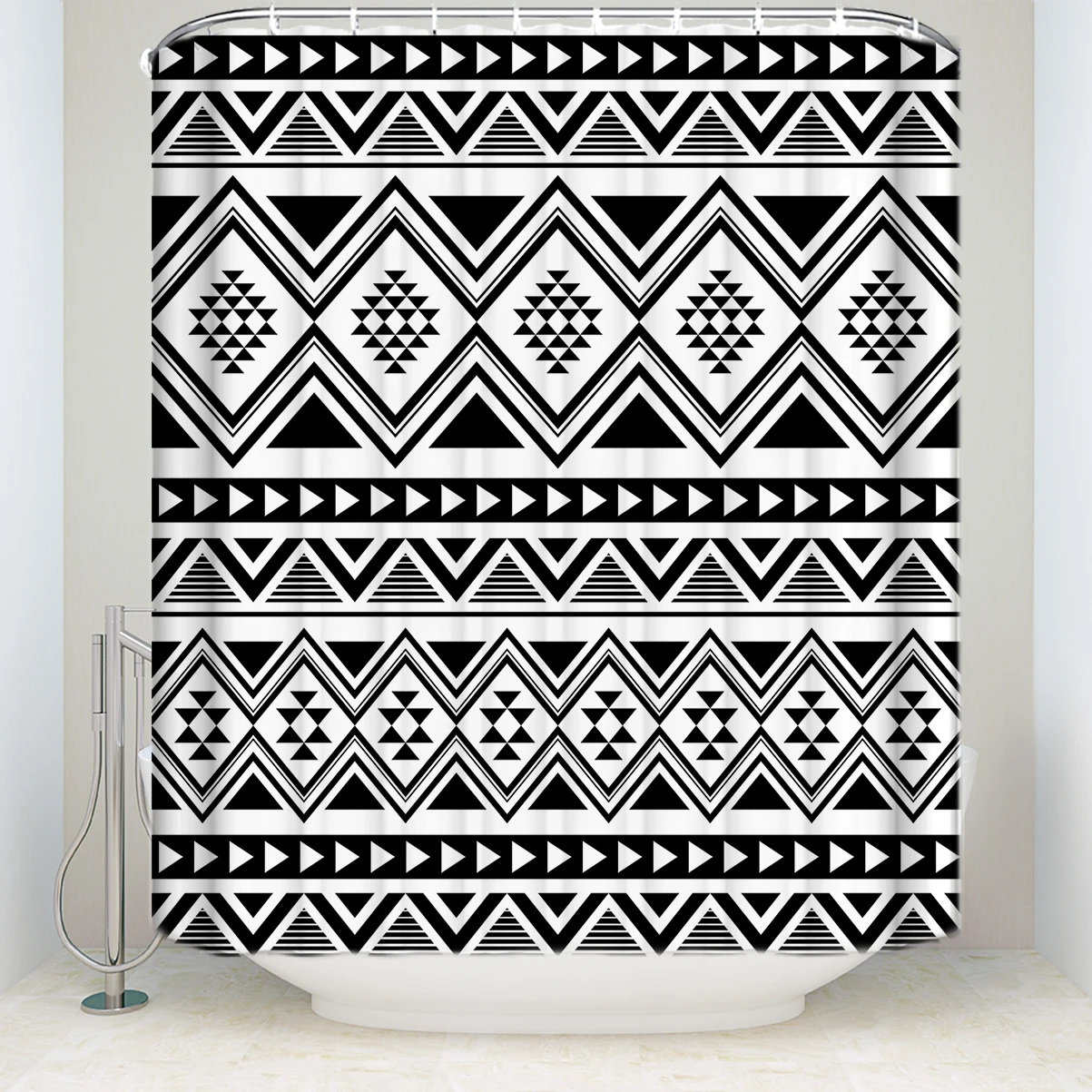 New Waterproof Bohemian Style Shower Curtain with Hooks Polyester Fabric Bathroom Curtains for Home Decorations Black White | Дом и сад