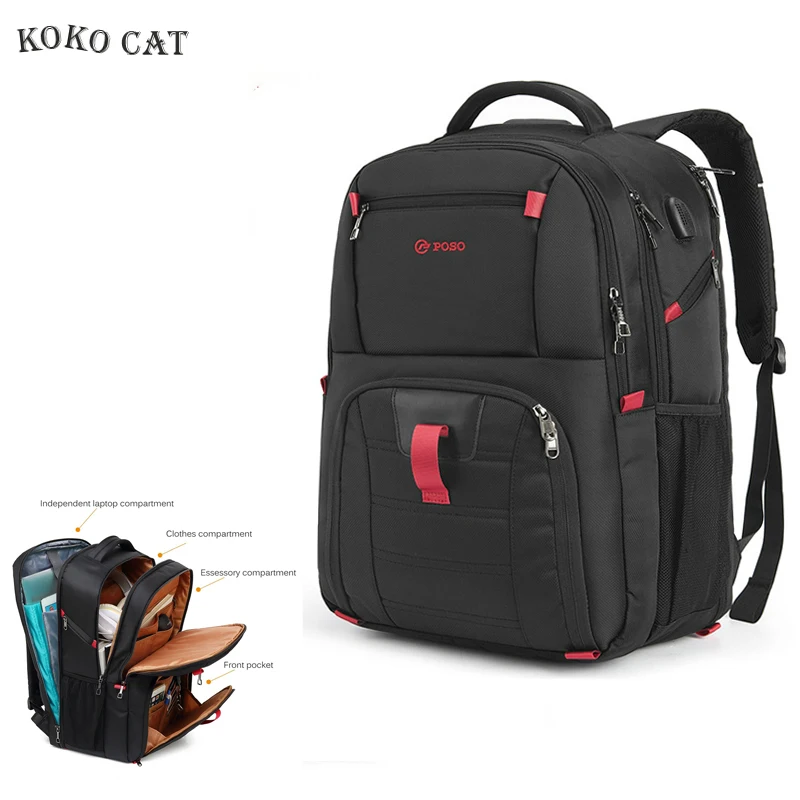 

Men Backpack 17.3 Inch Notebook Backpack School Bag with USB Port Waterproof Nylon Men Business Travel Backpacks Laptop Bags
