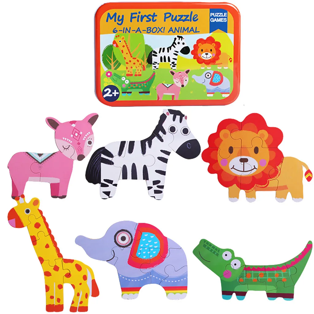 

6 In 1 Animal Cartoon Wooden Traffic Puzzle Early Childhood Educational Toys the creative gift for children 5.15