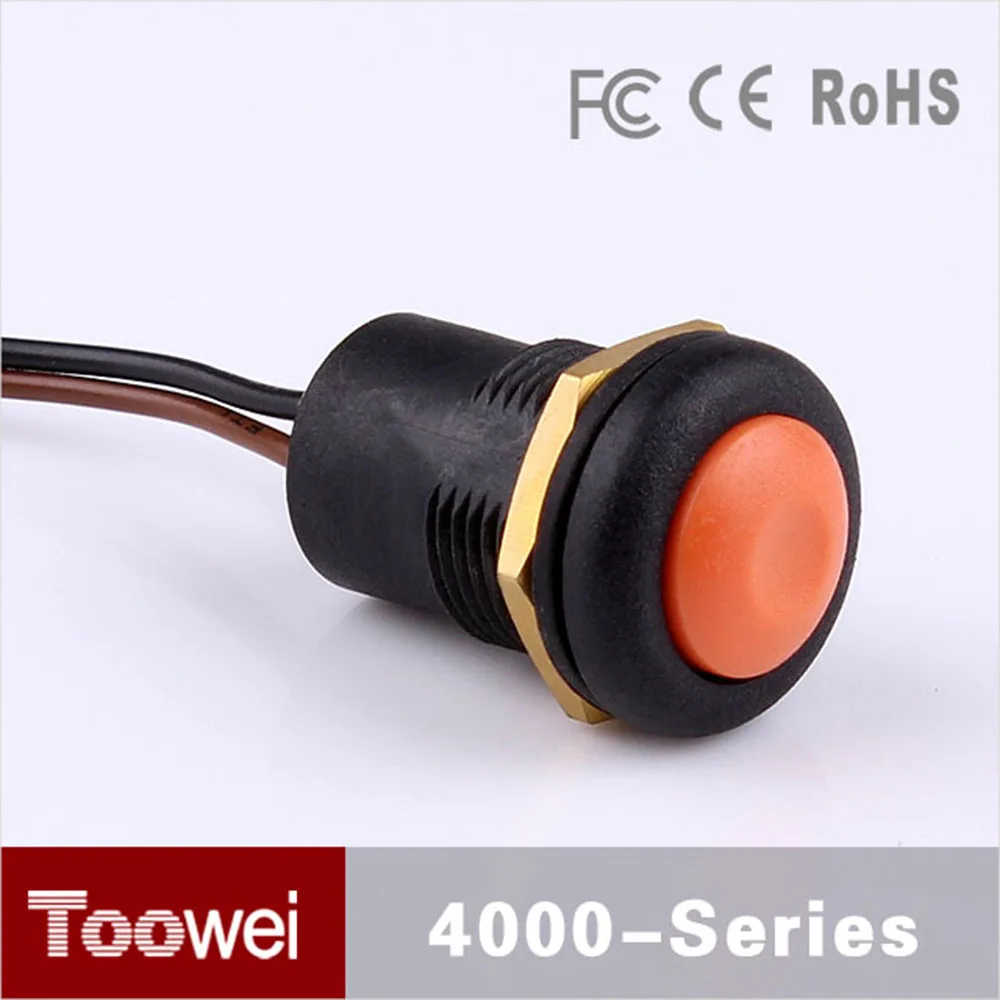 Toowei Orange Plastic waterproof latching 16mm push button switch 10pcs/lot IP67 selflocking