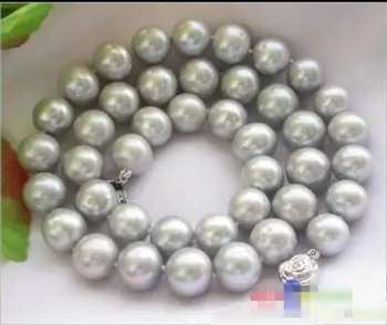 

Hot sale new Style >>>>> 17" 11mm GRAY ROUND FRESHWATER PEARL NECKLACE SILVER