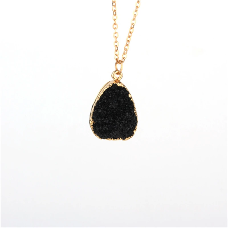 

1PC Colorful Round Drusy Stone Quartz Crystal Pendants Necklace Jewelry Drusy Gold Color Chain Statement Necklaces for Women