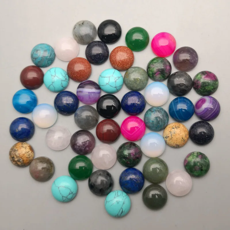 

Wholesale mixed Natural Stone round Beads 12MM cabochon for Jewelry making 100Pcs/lot Ring accessories Free shipping no hole