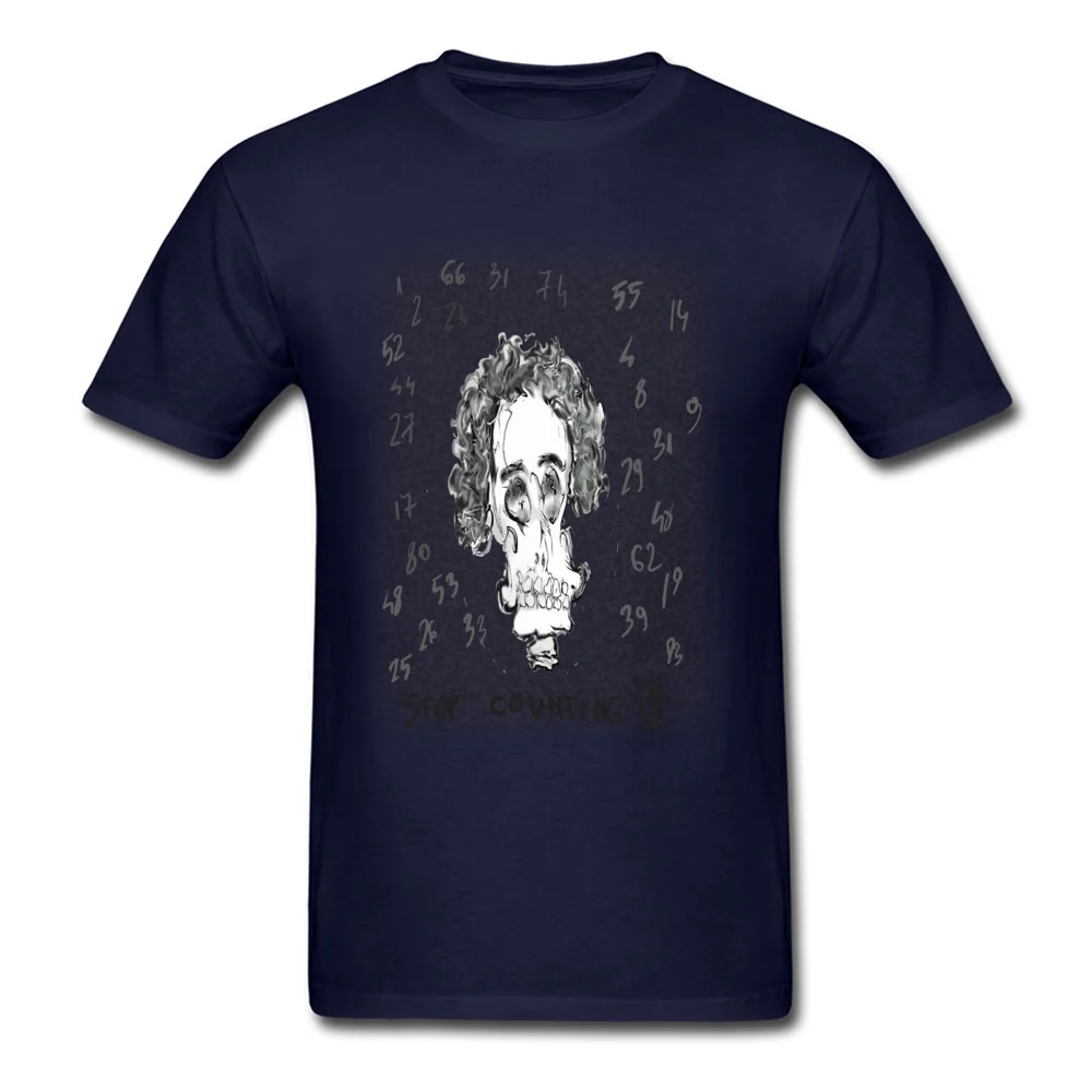 Casual SKULL Round Neck Tshirts VALENTINE DAY Tops Shirts Short Sleeve for Men High Quality 100% Cotton Family T-shirts SKULL navy