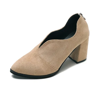 

2019 autumn trendy women's single shoes low to help fashion round head with thick with casual suede back zipper