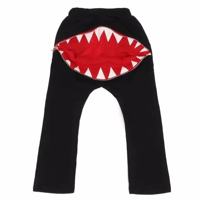 LONSANT детские штаны-шаровары на молнии для мальчиков и девочек хлопковые брюки с рисунком акулы на весну-осень - Цвет: Черный