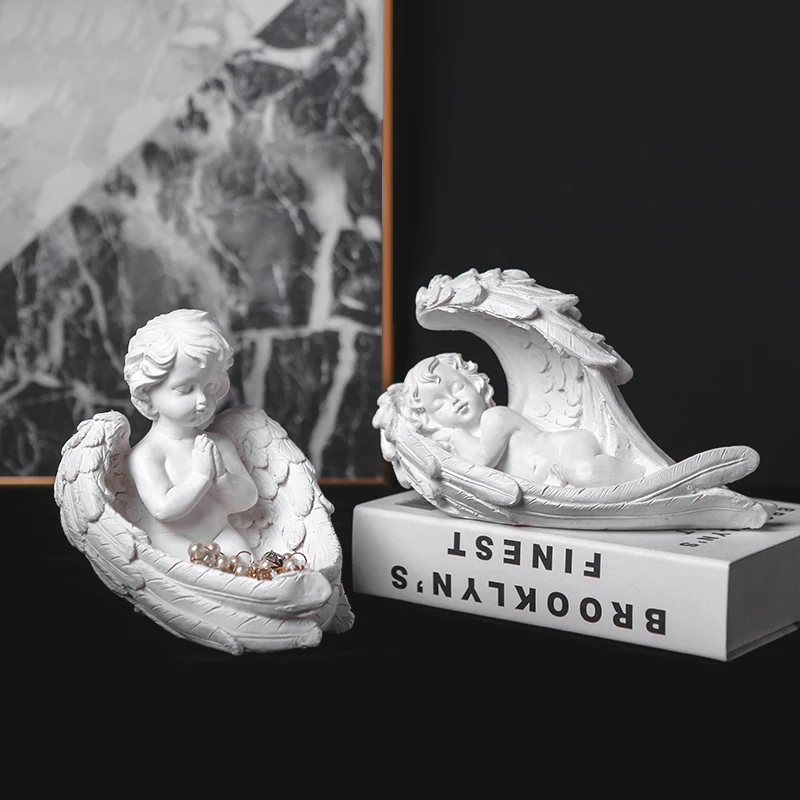 

Praying Angel Boy Sculpture Resin Figure Statue Arts Modern Home Decor Craft Sleeping Angel Boy Statue Character Figurine Art
