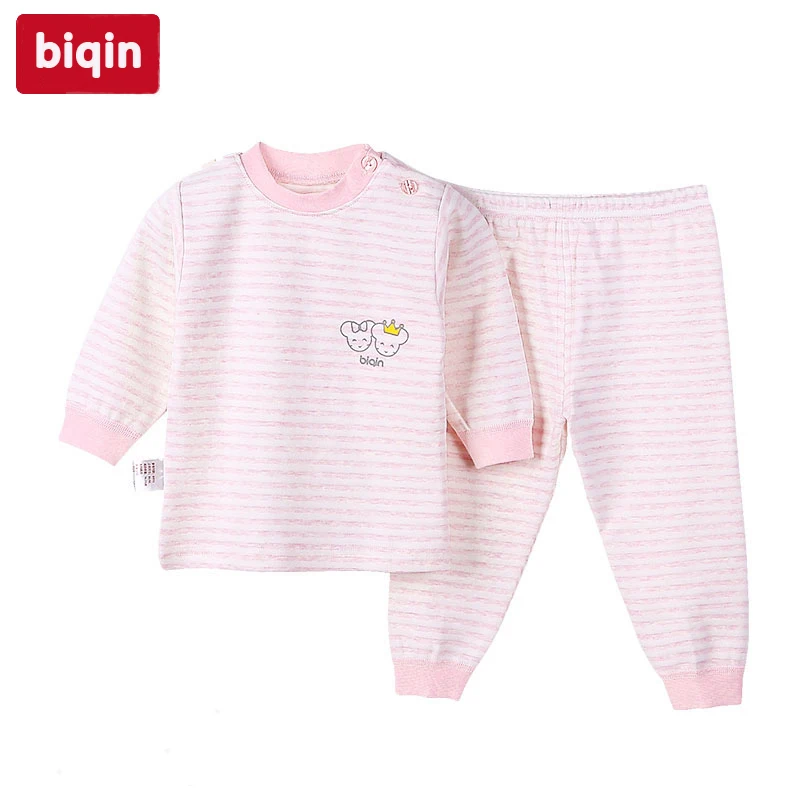 Biqin/От 2 до 4 лет; детская одежда для малышей; Одежда для мальчиков; Одежда для девочек; осенняя одежда; теплый хлопковый длинный костюм в полоску с кроликом