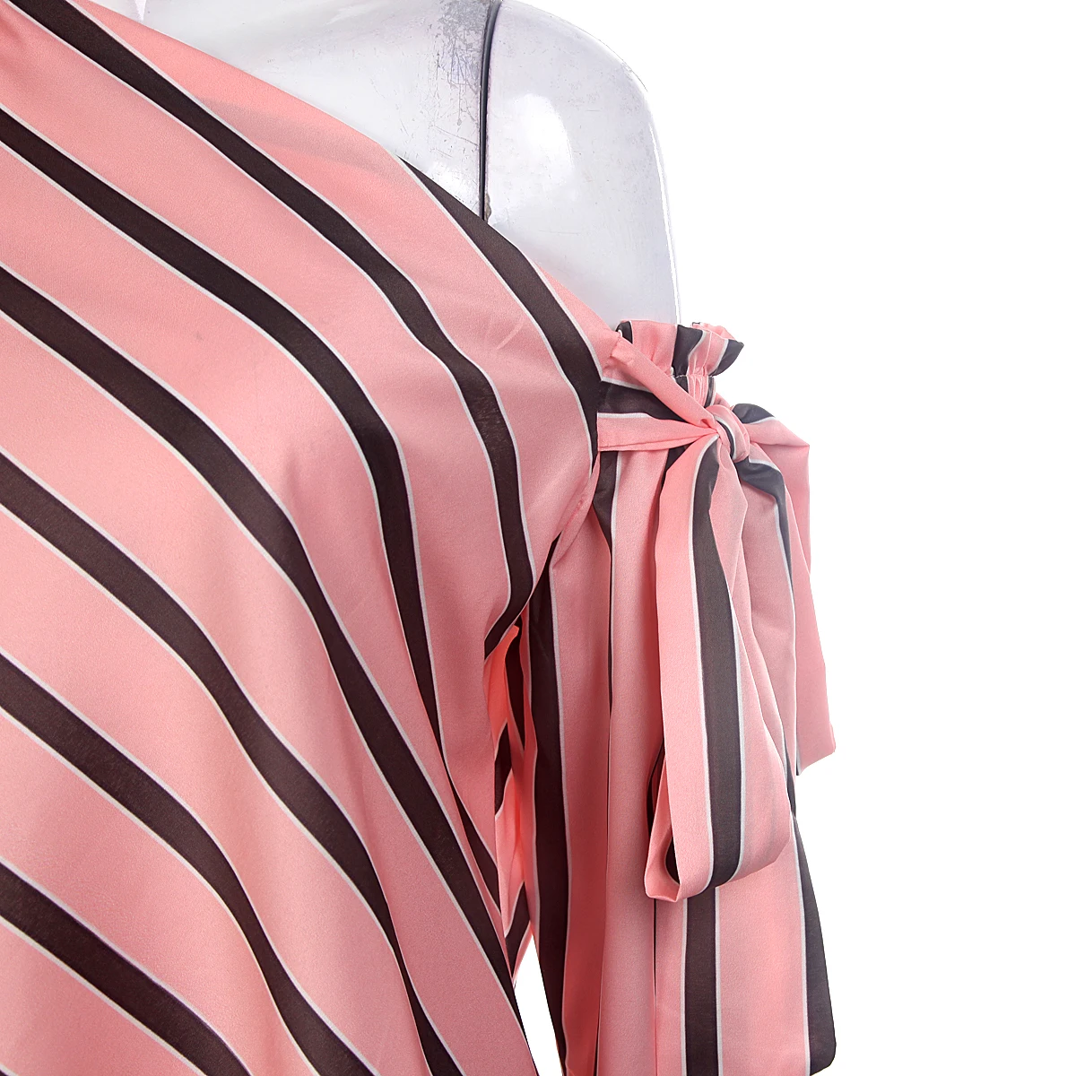 Новые женские элегантные рубашки блузки полосатые с одной стороны галстук-бабочка с открытыми плечами рубашки офисные женские с длинным рукавом летняя одежда