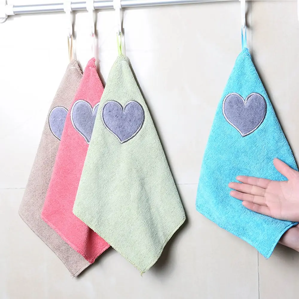 New Cute Soft Love Heart Pattern Hanging Soft Hand Towel Dishcloth