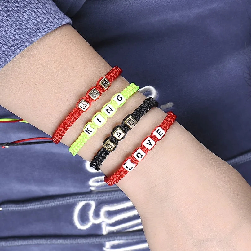 

IYOE Custom DIY Thread String Rope Red Bracelets Women Men Couple Kids Color Rope LOVE King Queen His Hers Mom Letter Bracelet