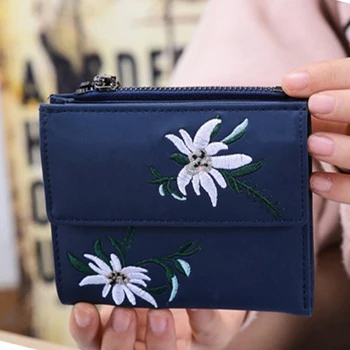 

XIYUAN New Arrival Mini Floral Embroidery Women Wallets Leather Short Wallet Female Purse Cute Beauty Ladies Coin Wallets