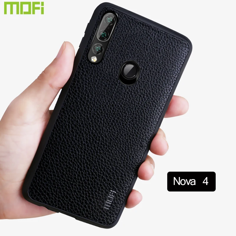 

For Huawei Nova 4 Case Mofi For Huawei Nova4 Case Back Cover Pu Leather Grain Anti Fingerprints Black Red Protector Nova 4 Cover