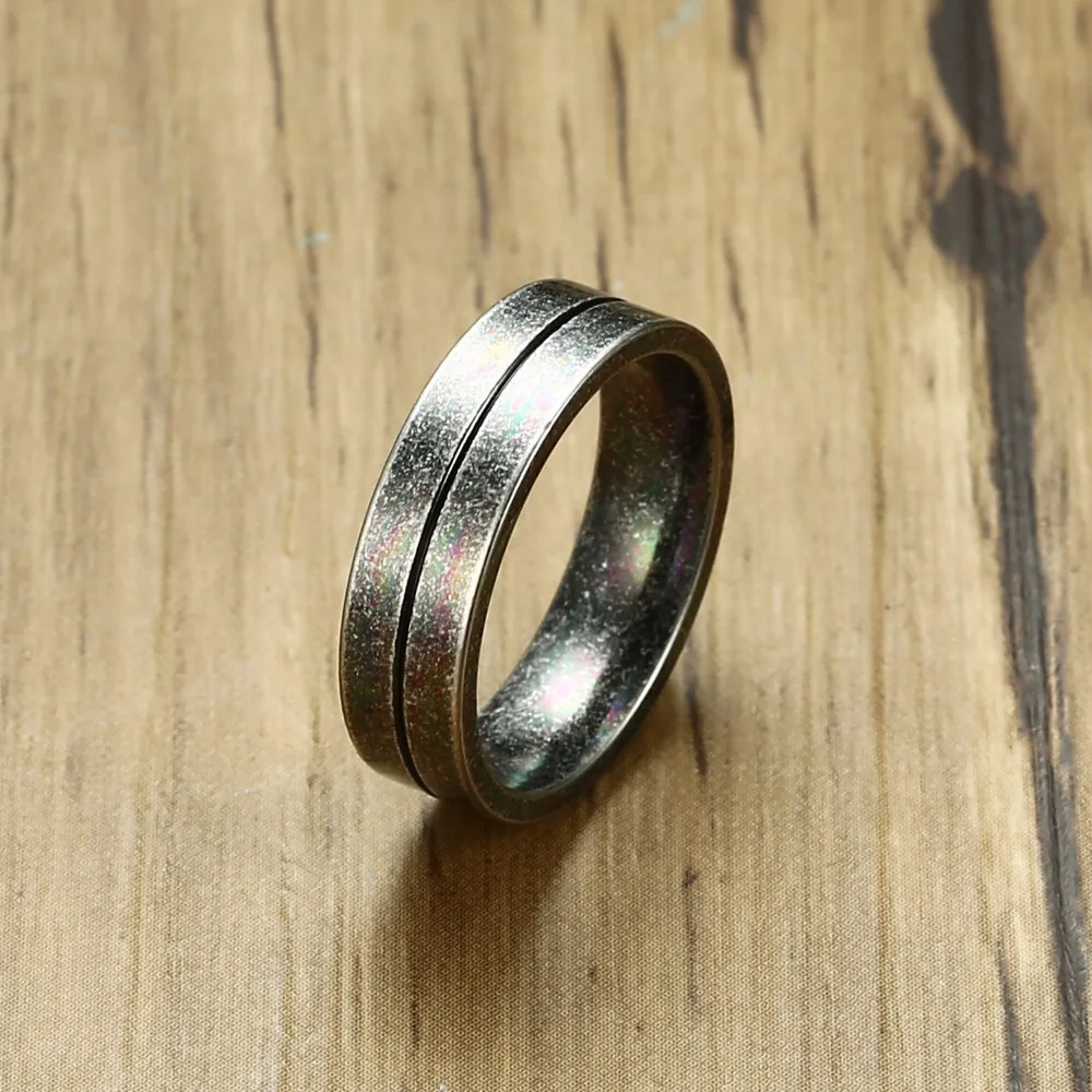 Rustic Mens Ring in Metallic Oxidized Silver Tone 6MM