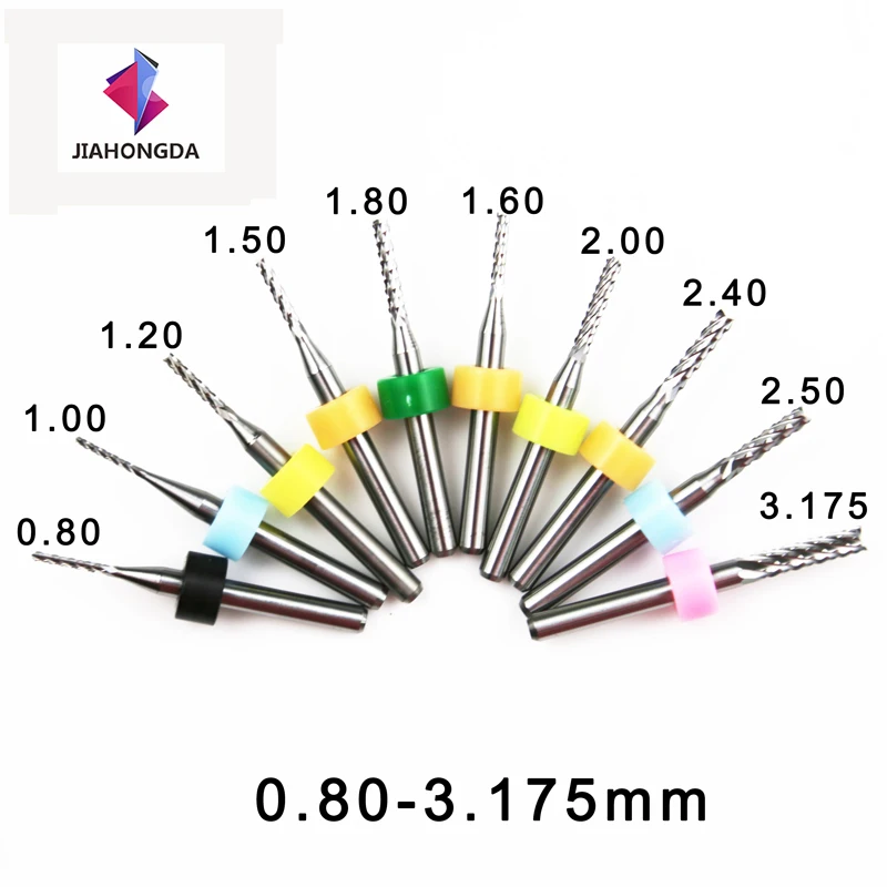 10 шт. 3,175 диаметр ЧПУ Концевая фреза резак мини PCB биты карбида комплект 0,8-3,175 мм для фрезерных инструментов