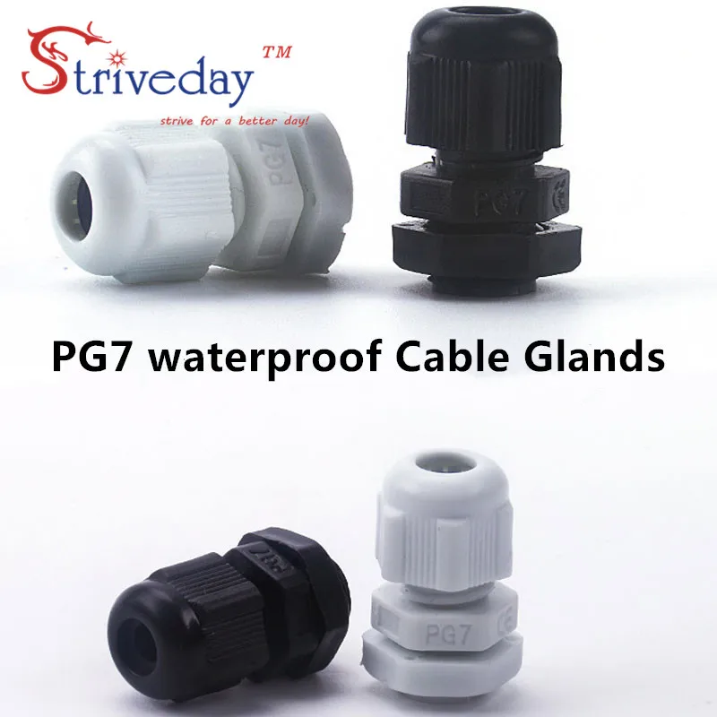 100 шт./лот белый/черный PG7 нейлоновый кабельный ввод Аксессуары кабельный разъем водонепроницаемый