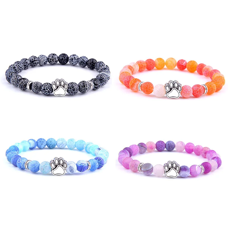 Vinswet Natural Beads Bracelet Men Dog Claw Weather Agates Women Couple Bangles Round Bead Charm Pulseira Mujer | Украшения и