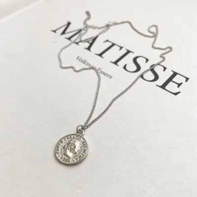 LouLeur ожерелье из стерлингового серебра 925 пробы с монеткой, простая модная портретная индустрия, кулоны для монет, ожерелье для женщин, талисманы на удачу, ювелирные изделия - Цвет камня: silver color