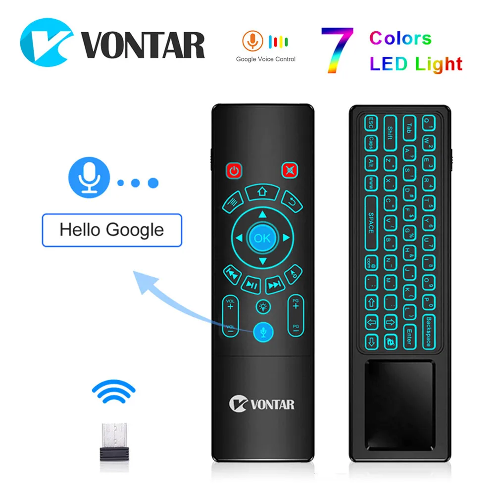Online 2,4G mini teclado inalámbrico Control remoto por voz Fly Air Mouse T6 más T8 retroiluminada Gyro touchpad juego Android caja de TV X96 mini Max