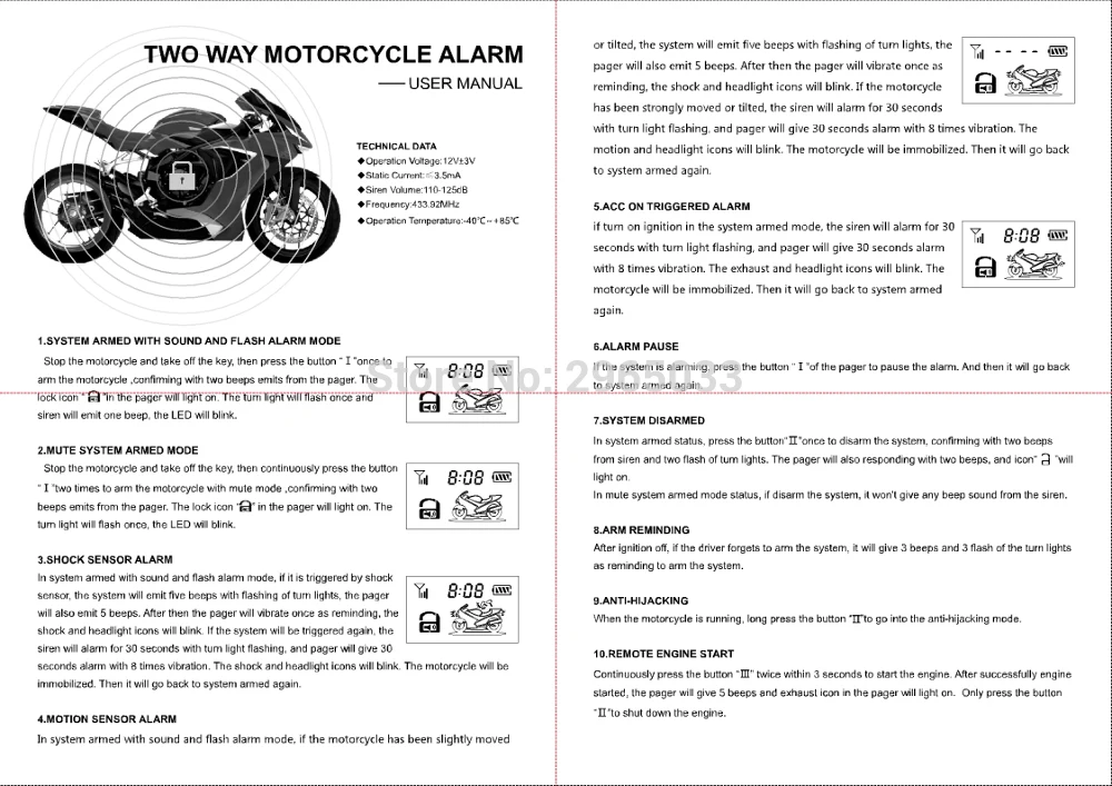 12 В двухсторонний датчик движения мотоцикла сигнализация дистанционный запуск двигателя система остановки скутер Противоугонная сигнализация от взлома рукоятки напоминание