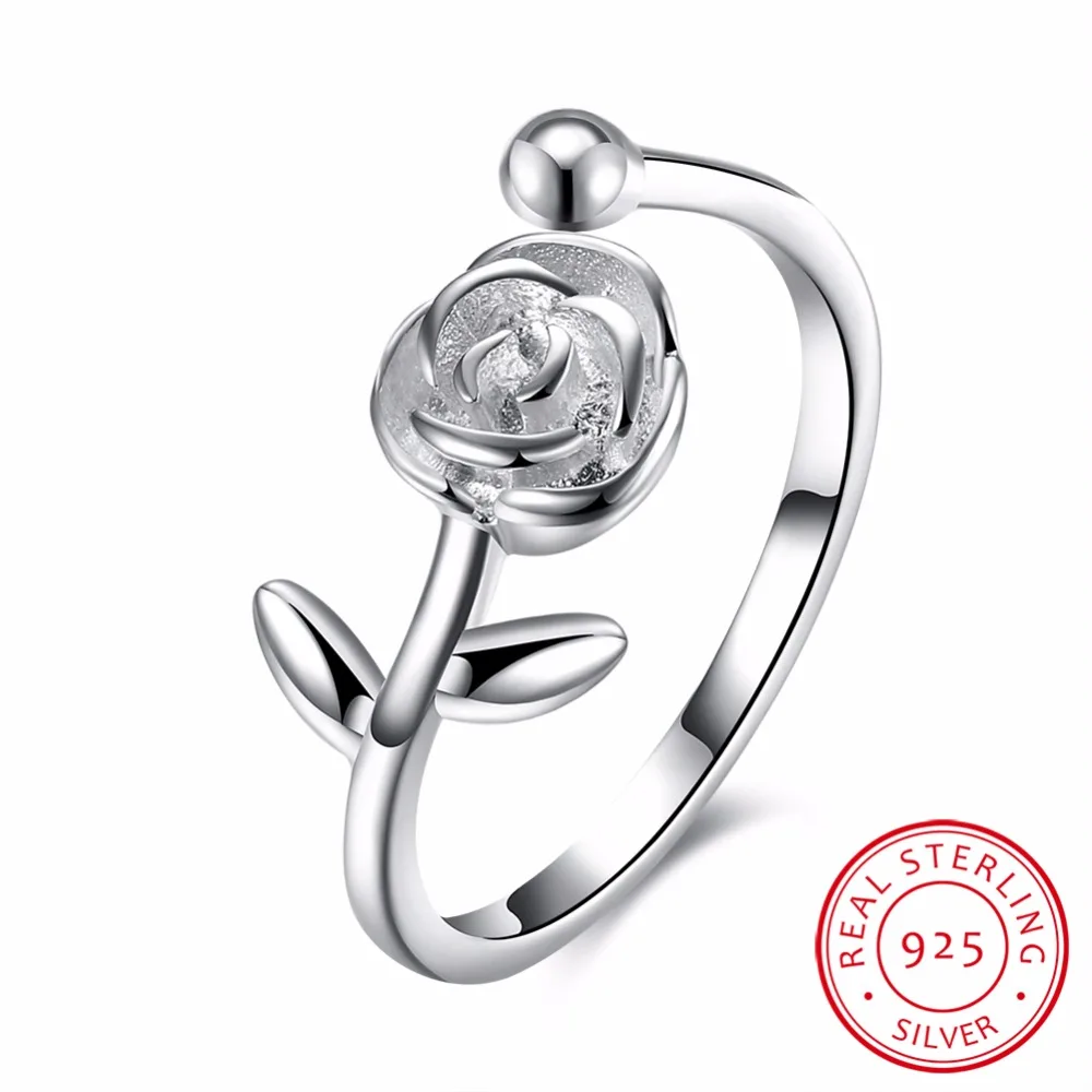 

Rose flowers wedding women open rings 100% 925 Sterling silver jewelry engagement ring best gifts for lady Fine bijoux VSVR097