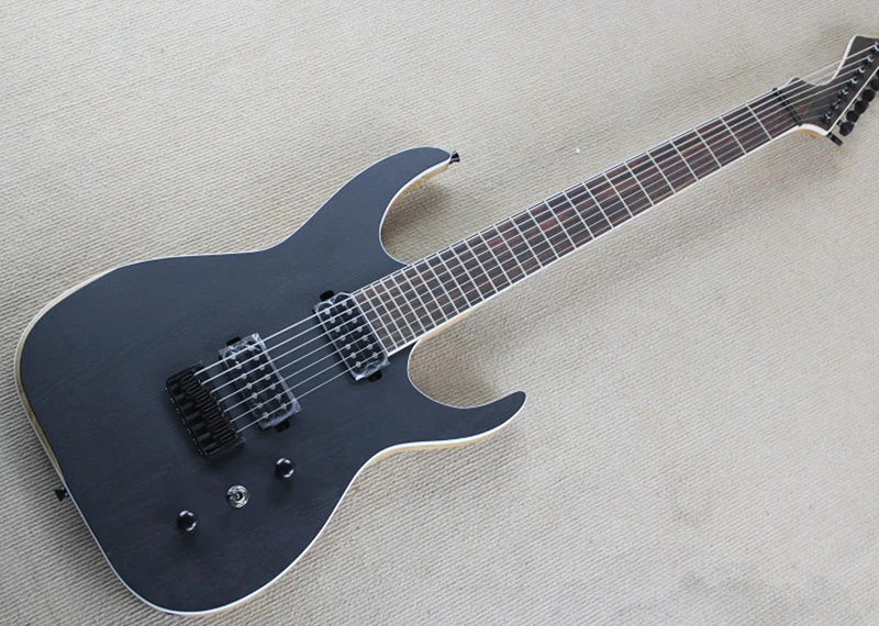 

Matte Black 7-Strings Electric Guitar with ASH Body,Neck-thru-body ,HH Pickups,White Binding,offering customized services