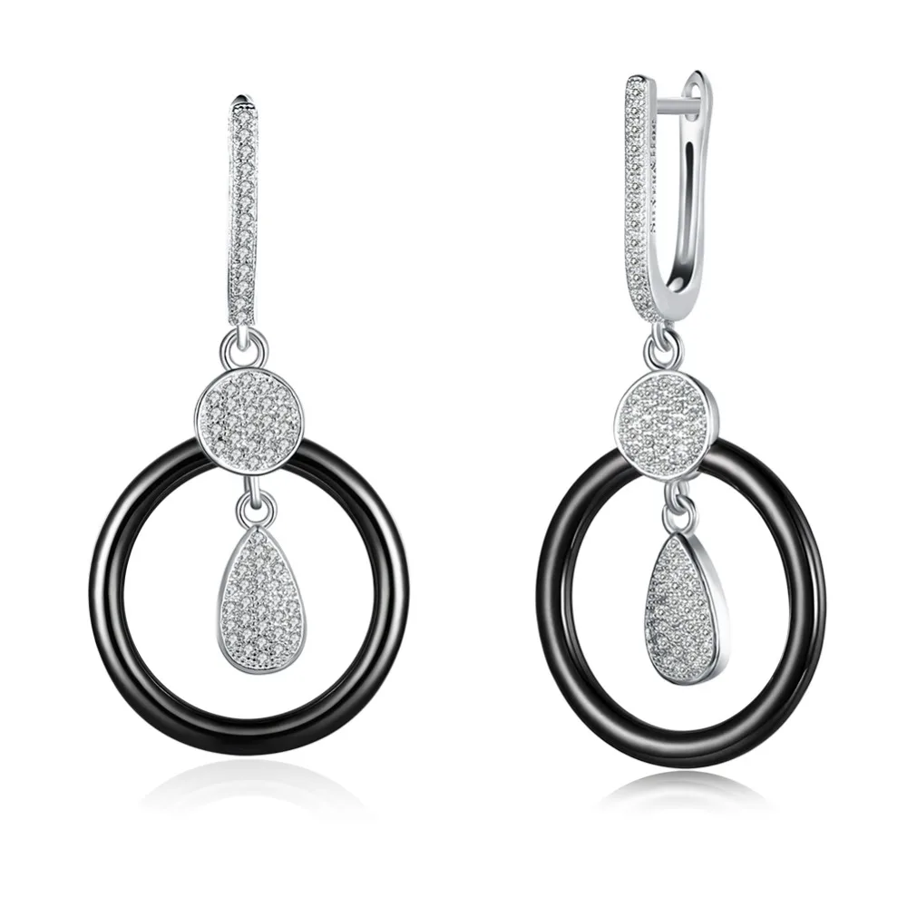 

Simple Round Circline Ceramic CZ 925 Sterling Sliver Water Drop Dangle Earrings Fine Jewelry for Women Fashion Gift