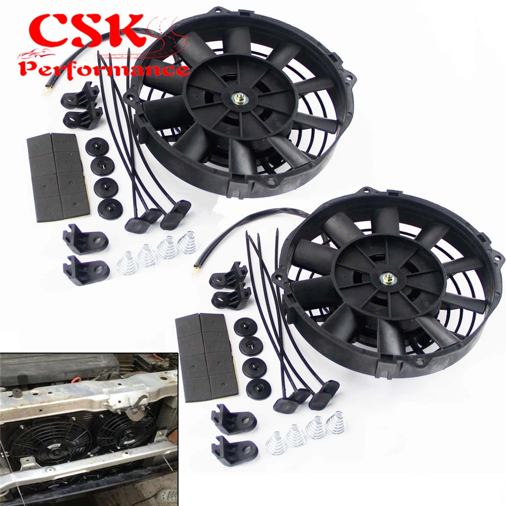 Fitting Kit 2x Universal 7/" Electric Radiator//Intercooler 12v Slim Cooling Fan