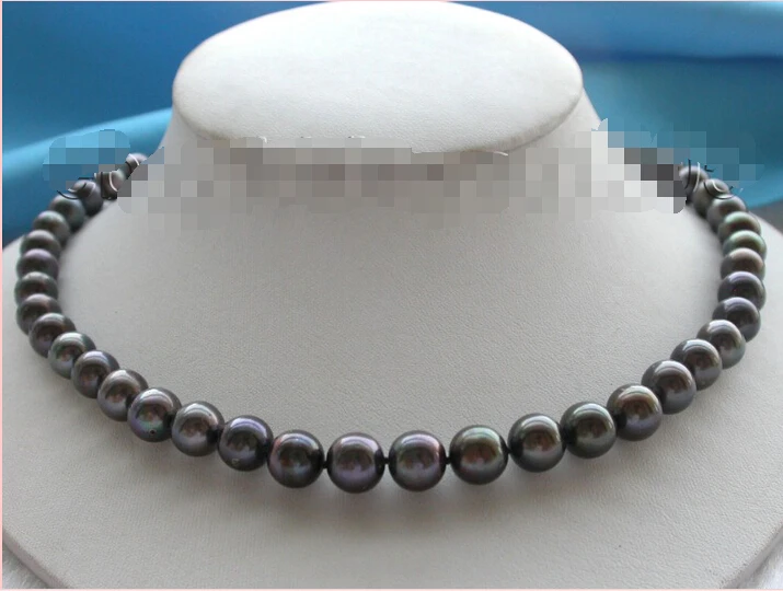 

FREE SHIPPING 18" Natural 10mm Black Round pearl Necklace 925sc! (A0501)