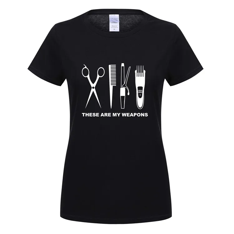 Женская футболка с коротким рукавом и круглым вырезом, хлопковая футболка для парикмахера с рисунком оружия, женская футболка с ножницами, топы, OT-818