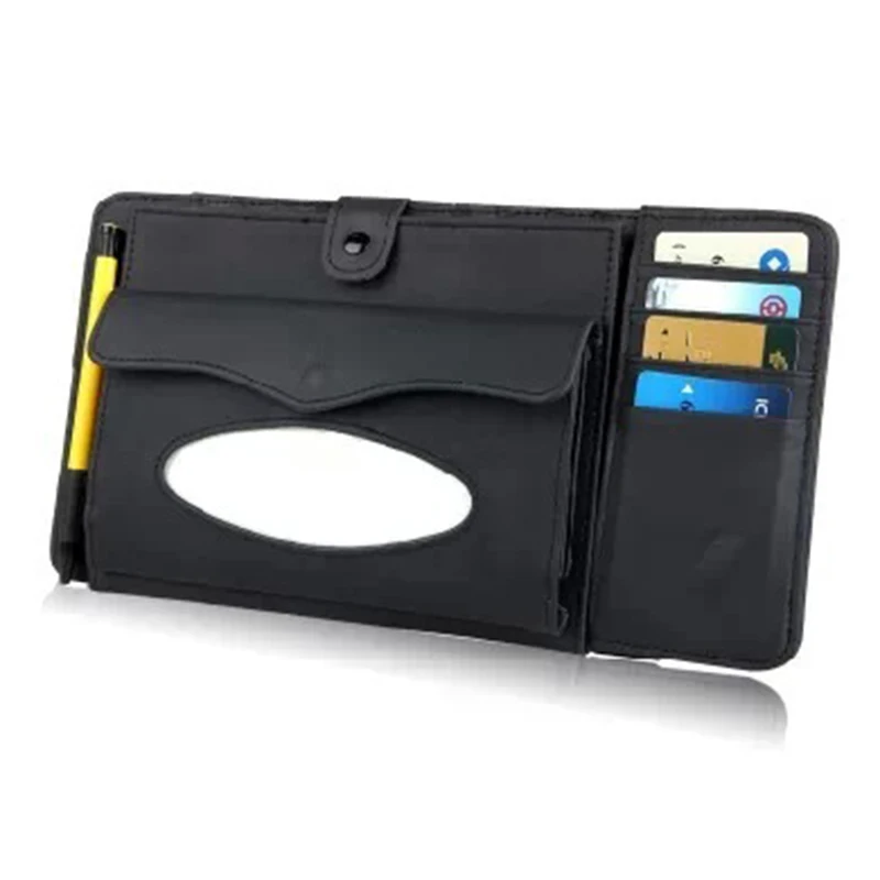 RACAHOO 3 in 1 Leather CD Case Car DVD Sun Visor Box With Tissue Storage Organizer For Glasses Folder Business Card Holder Bag2