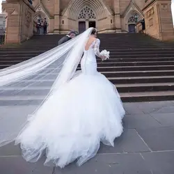 Sexy v-образным вырезом Русалка Кружева свадебное платье из фатина 2019 с аппликациями свадебные платья кнопки назад с шлейфом Vestidos De Noiva
