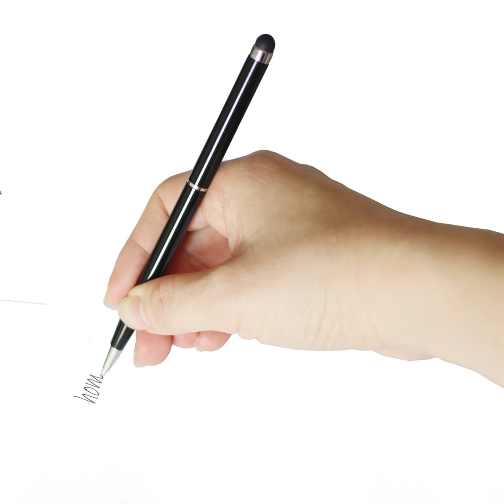 10x 2in1 Capacitive Stylus Pen/ Ballpoint Touchscreen Hand Writing Pen Black