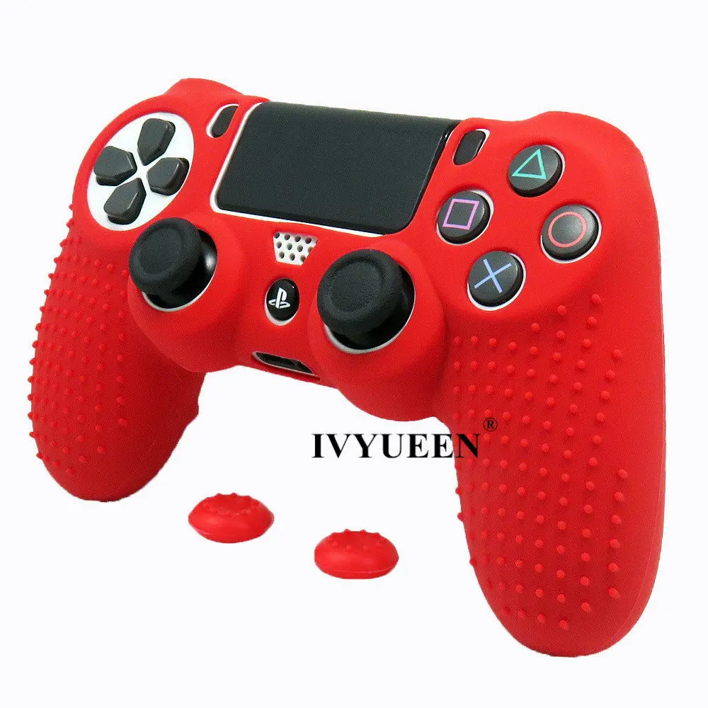 IVYUEEN высокое качество анти-скольжения силиконовый чехол для Dualshock 4 Игровые приставки PS4 Pro тонкий контроллер чехол с аналоговый стик шапки - Цвет: Red Case