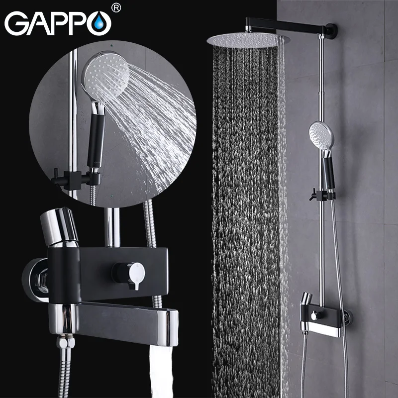 GAPPO sanitary ware Suite luxury bathroom showers chrome polished and black shower faucets wall mounted rain shower head set GAPPO sanitary ware Suite luxury bathroom showers chrome polished and black shower faucets wall mounted rain shower head set