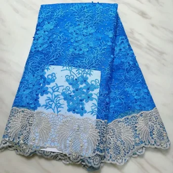 

3D Flowers Latest beads African Cord Lace Fabrics High Quality Rhinestones Nigerian Lace Fabric For Wedding African Lace Fabric