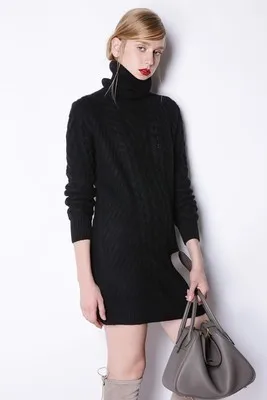 GejasAinyu Модные свитеры, женский свитер с высоким воротом, длинный свитер, платье, свободный вязаный пуловер, женские свитера, зимние топы - Цвет: black