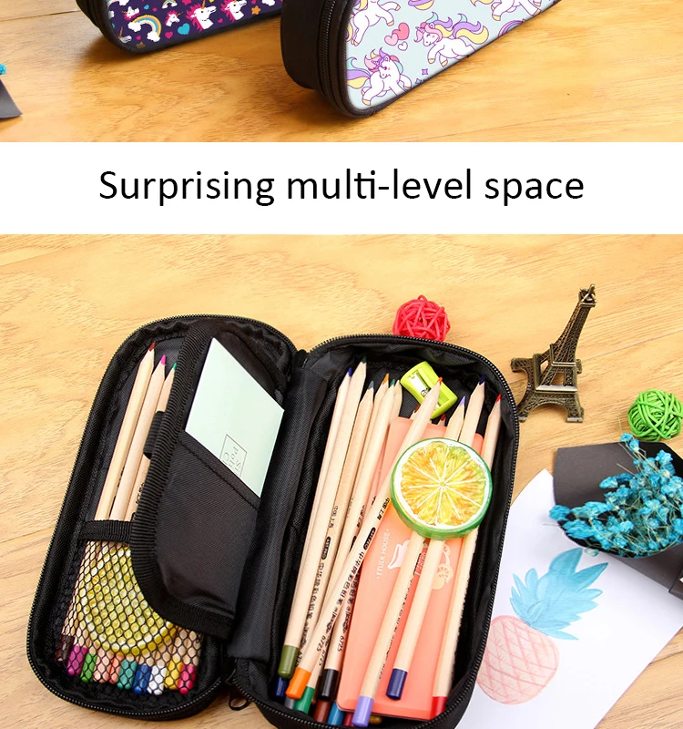 Unicorn pencil bag cartoon stationery waterproof Oxford pen bag large zip compartment large capacity pencil case school supplies (17) 