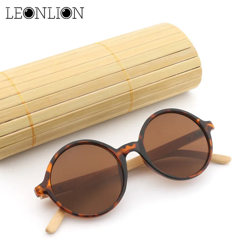 

LeonLion Round Retro Wood Grain Sunglasses Women Top Designer Classic Wooden Mirror Legs Glasses Driving Travel Glasses