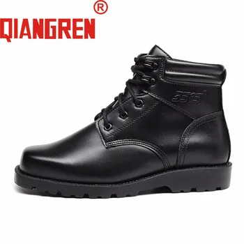 

QIANGREN Military Brand Men's Genuine Leather Wool Rubber Winter Snow Boots Male Outdoors Army Black Safety Botas Militar Shoes